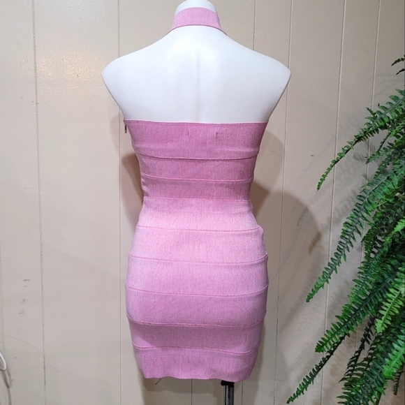 WOW Couture Sparkling Pink Rose Dress Sz S Sexy Halter Bodycon Dress - Picture 5 of 12